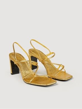 Sandro Metallic Gold Strappy Block-Heel Sandals size 38